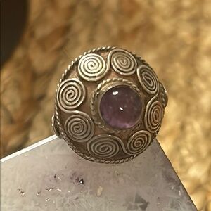 Sterling Silver and Purple Amethyst Cabichon Swirl Ring